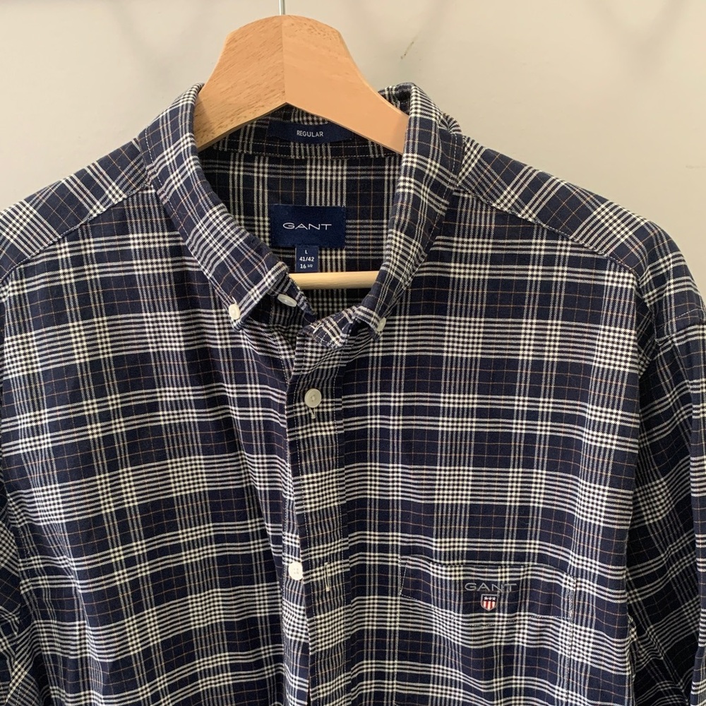 Gant Men's Blue and White Checkered Shirt